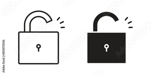 Unlock icon or logo pack. Vector Illustration Outline and flat