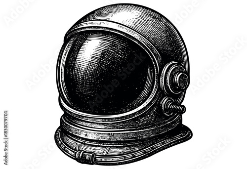 Detailed vintage engraving illustration of an astronaut’s space helmet — stock vector.