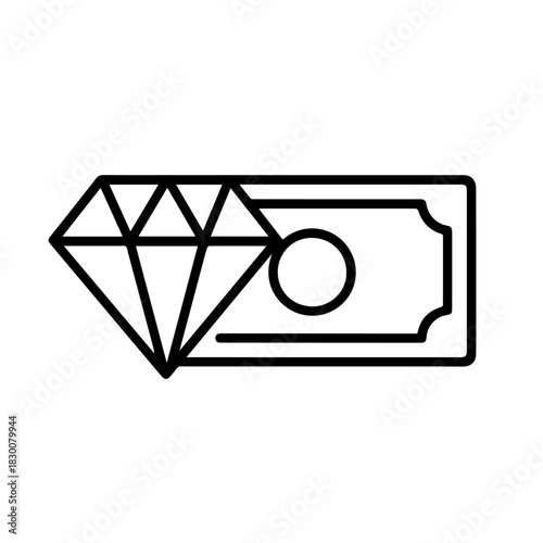 diamond with a banknote vector line icon on a white background Vector line icon on a white background