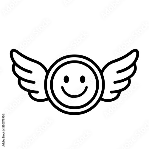 coin with wings vector line icon on a white background Vector line icon on a white background