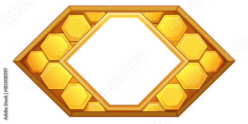 Geometric golden honeycomb frame border design with copy space for beekeeping or food labels.
