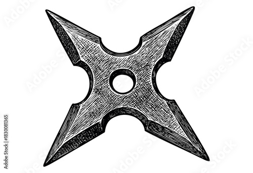 Detailed vintage engraving illustration of a ninja throwing star — stock vector.