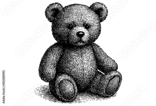 Detailed vintage engraving illustration of a teddy bear — stock vector.
