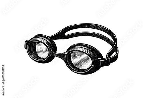 Detailed vintage engraving illustration of swimming goggles — stock vector.