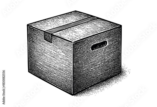 Detailed vintage engraving illustration of a cardboard box — stock vector.