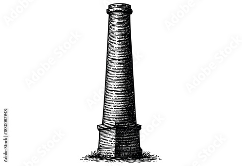 Detailed vintage engraving illustration of a tall factory chimney — stock vector.