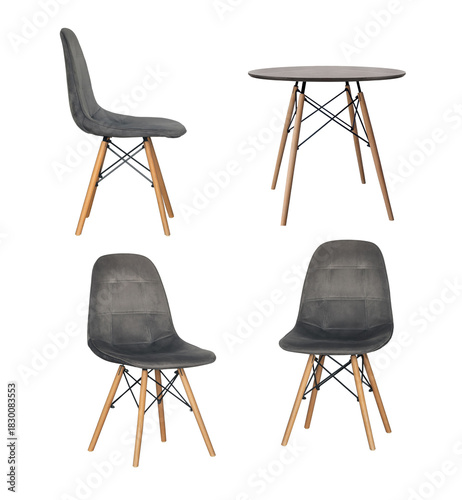 table and chair isolated on white background. set