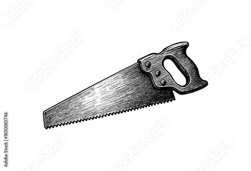 Detailed vintage engraving illustration of a traditional carpenter’s handsaw — stock vector.