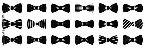 Bow tie silhouettes set, large pack of vector silhouette designs, isolated white background, formal fashion accessories, elegant clothing icons, classic menswear elements, minimalist design graphics, 