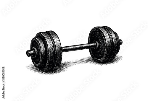 Detailed vintage engraving illustration of a barbell — stock vector.