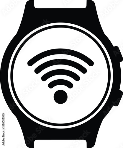 Black smartwatch icon with white wifi symbol on screen wearable technology wireless