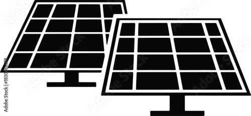 Two black solar panels on white background simple graphic icon solar energy renewable energy