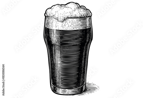 Detailed vintage engraving illustration of a pint of beer — stock vector.