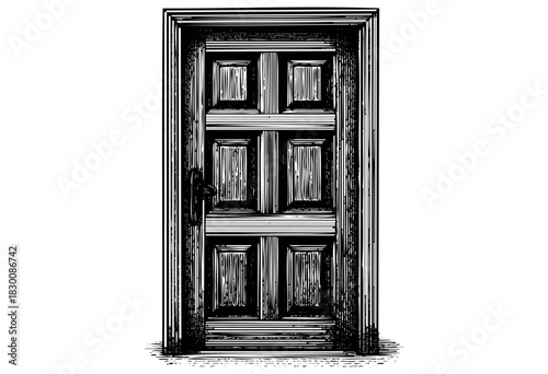 Detailed vintage engraving illustration of a classic wooden door — stock vector.