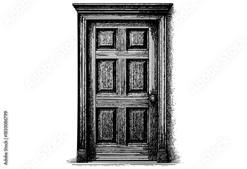 Detailed vintage engraving illustration of a classic wooden door — stock vector.