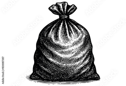 Detailed vintage engraving illustration of a tied garbage bag — stock vector.