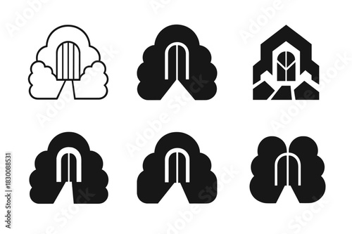 Secret Path Logos. Secret Path. Set Logo of Secret Path: hidden gate in hedgerow. harmonious logo variations of the same emblematic concept, each