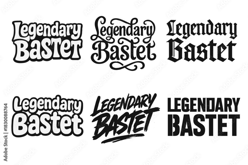 Obraz premium Bastet Lettering Variations. Legendary Bastet. Set lettering. harmonious lettering variations of the same emblematic concept (Funky cartoon-style lettering,