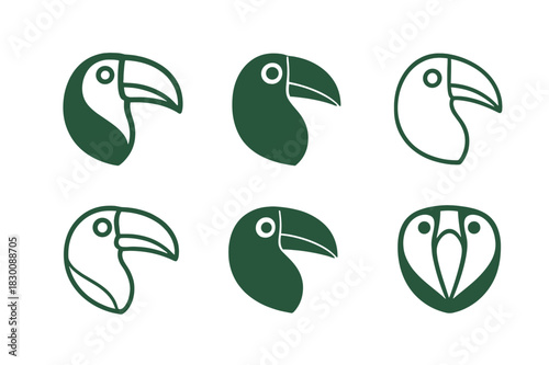 Toucan Logo Variations. Rainforest wildlife. Set Logo of Rainforest wildlife: toucan beak profile. harmonious logo variations of the same emblematic concept,