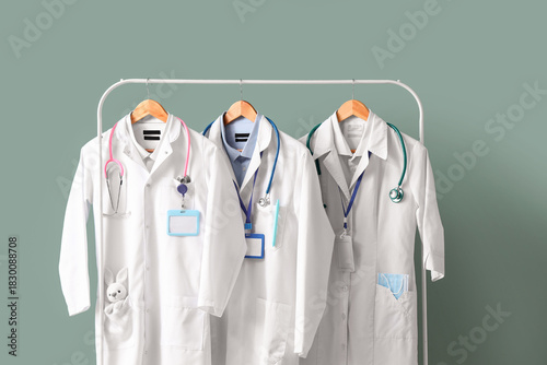 Rack with doctor's uniform ...