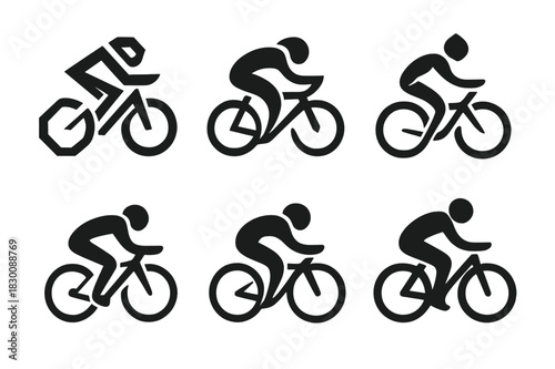 Cycling Logo Designs. Road cycling. Set Logo of Road cycling: speed cyclist with aerodynamic form. harmonious logo variations of the same emblematic concept,