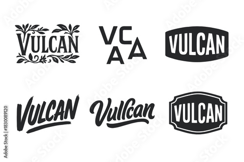 Vulcan Lettering Variations. Vulcan Sigil. Set lettering. harmonious lettering variations of the same emblematic concept, each with different