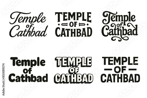 Temple Lettering Variations. Temple of Cathbad. Set lettering. harmonious lettering variations of the same emblematic concept, each with different artistic