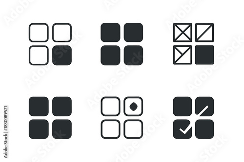 Quiz Logo Variations. Multiple-choice quiz. Set Logo of Multiple-choice quiz: four-option grid with highlight. harmonious logo variations of the same