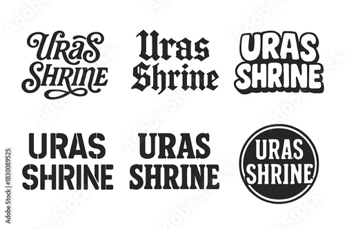 Uras Shrine Lettering Variations. Uras Shrine. Set lettering. harmonious lettering variations of the same emblematic concept, each with different artistic