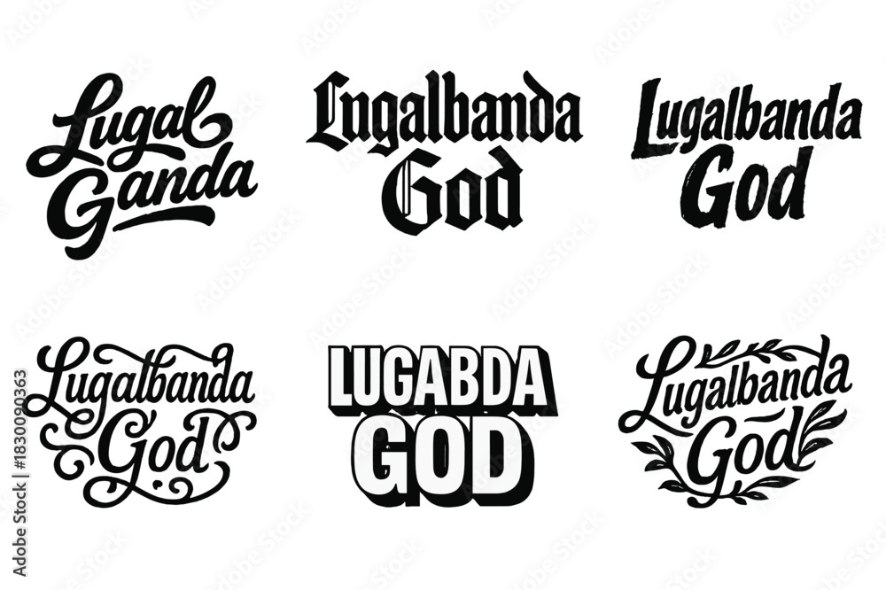 Fototapeta premium Harmonious Lettering Grid. Lugalbanda God. Set lettering. harmonious lettering variations of the same emblematic concept (Bold hand-lettering with playful