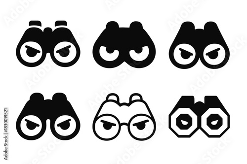 Spy Binoculars Logos. enemy surveillance. Set Logo of enemy surveillance: Spy Binoculars. harmonious logo variations of the same emblematic concept, each with