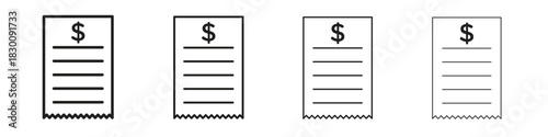 Receipt icons. Editable stroke. Pixel perfect thin line icons.