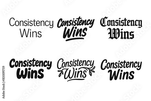 Harmonious Lettering Variations. Consistency Wins. Set lettering. harmonious lettering variations of the same emblematic concept, each with different artistic