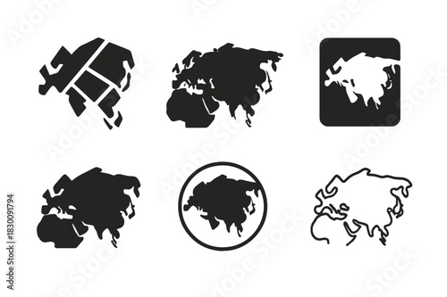 Eurasia Logo Grid. Eurasia. Set Logo of Eurasia Collection: Abstract geometric, Filled silhouette, Negative space, Flat solid, Symmetrical form, Stylized