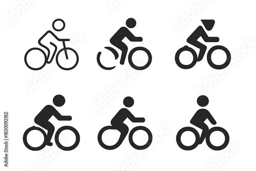 Cyclist Logo Variations. Person on bicycle. Set Logo of Person on bicycle: cyclist in motion. harmonious logo variations of the same emblematic concept, each