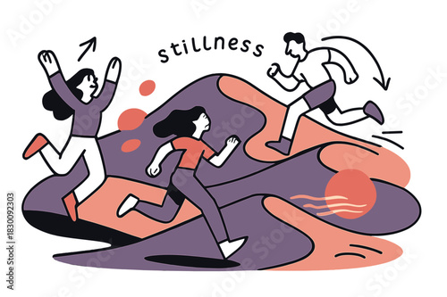 Dynamic Desert Dunes. Abstract Landscapes ? Desert Dunes. Ribbon-like dunes curl in slow motion; a minimal sun slides down the sky leaving a heat shimmer.