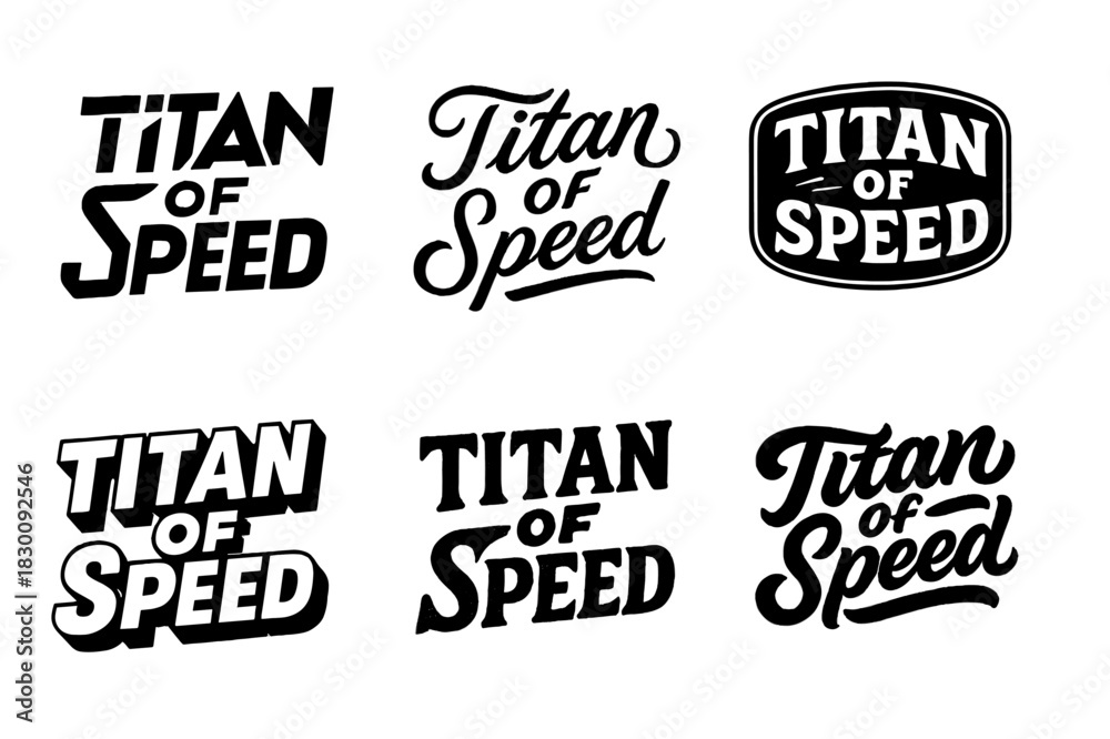 Fototapeta premium Speed Lettering Variations. Titan of Speed. Set lettering. harmonious lettering variations of the same emblematic concept (Abstract geometric letterforms,