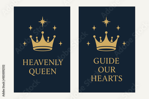 Heavenly Crown Banners. Heavenly Crown. Two vertical A6 banners with safe margins, centered composition, no elements touching edges, minimal, navy and gold,