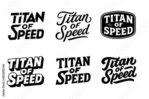 Speed Lettering Variations. Titan of Speed. Set lettering. harmonious lettering variations of the same emblematic concept (Abstract geometric letterforms,