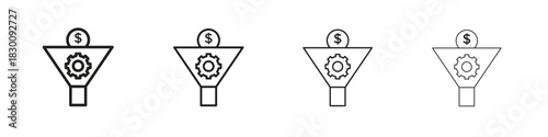 Sales funnel icons. Editable stroke. Pixel perfect thin line icons.