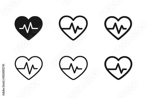 Heart Pulse Logos. Heart rate monitoring. Set Logo of Heart rate monitoring: pulse waveform within heart. harmonious logo variations of the same emblematic