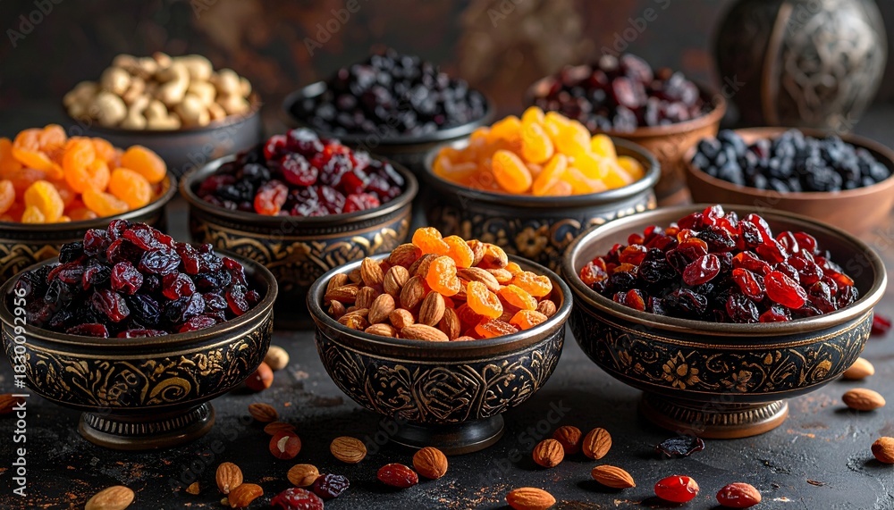 Obraz premium Decorative Tray of Persian Ajil Nuts and Dried Fruits for Nowruz