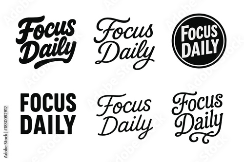Harmonious Lettering Variations. Focus Daily. Set lettering. harmonious lettering variations of the same emblematic concept, each with different artistic