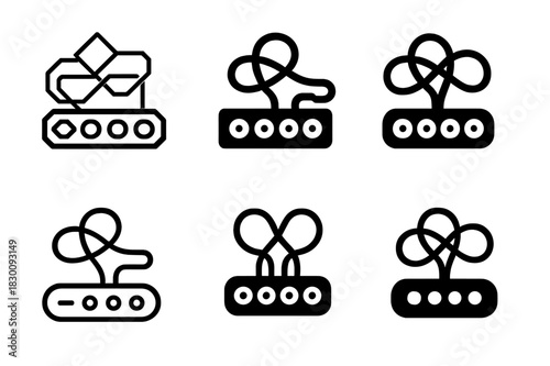 Power Strip Logos. Power strip clutter. Set Logo of Power strip clutter: overloaded strip with loops. harmonious logo variations of the same emblematic