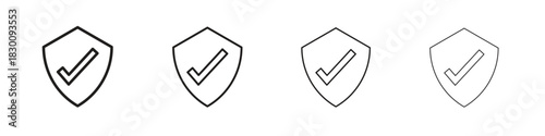 Shield check mark icons. Editable stroke. Pixel perfect thin line icons.