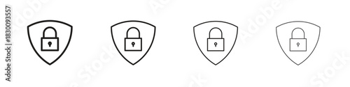 Shield lock icons. Editable stroke. Pixel perfect thin line icons.