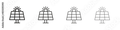 Solar panel icons. Editable stroke. Pixel perfect thin line icons.