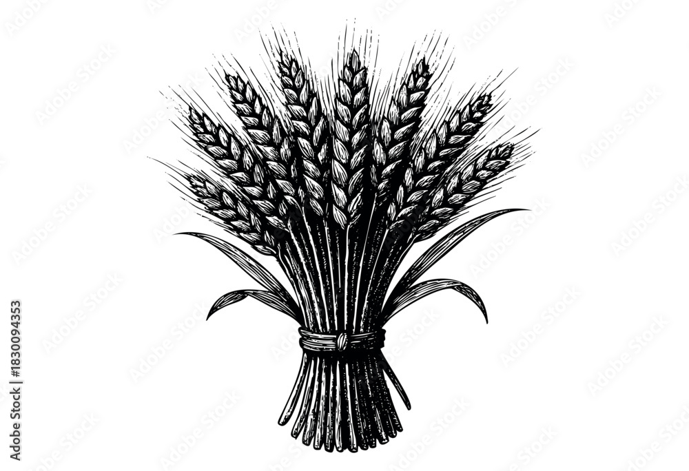 Obraz premium Vintage engraved illustration of a tied wheat sheaf in detailed etching style — stock vector.