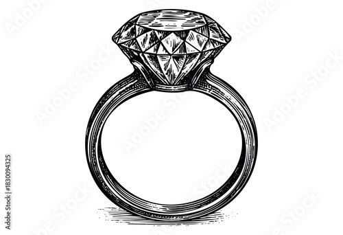 Vintage engraved illustration of an engagement ring with diamond gemstone — stock vector.