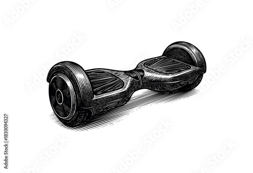 Vintage engraved illustration of a modern hoverboard in detailed etching style — stock vector.